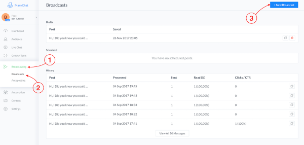 Sending Broadcasts Through Facebook Messenger with ManyChat
