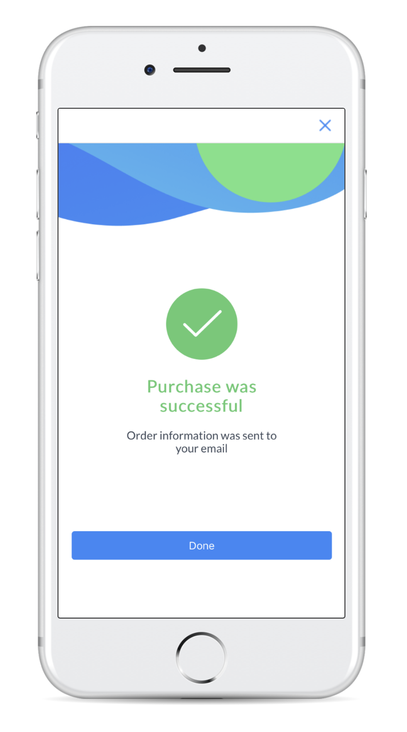 purchase was successful screen for Facebook Messenger Payment in ManyChat