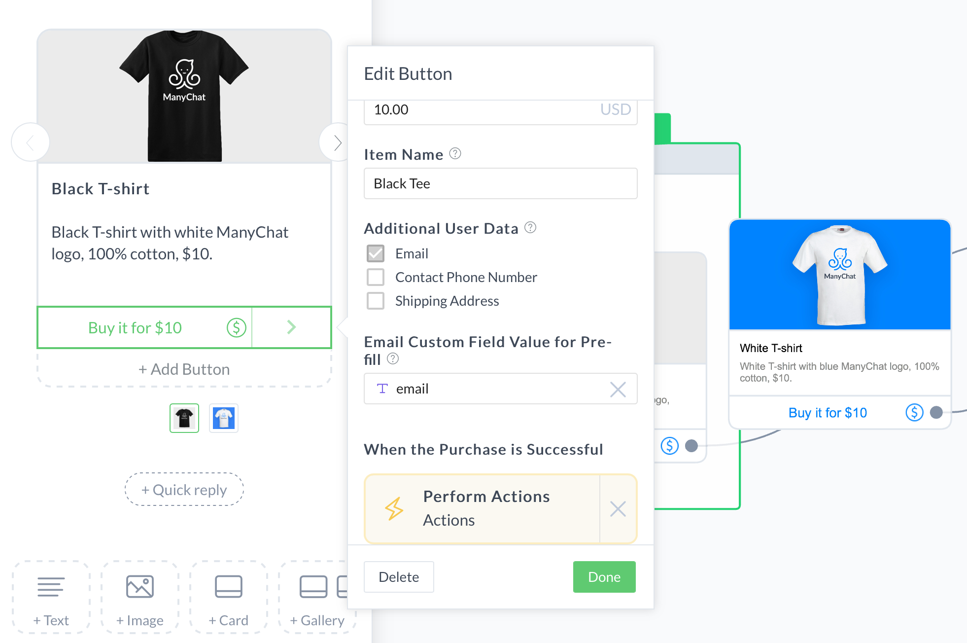 email custom fields dashboard for adding Facebook Messenger Payments in ManyChat