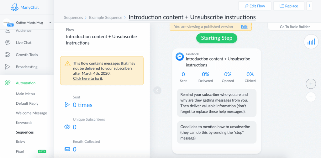 ManyChat Sequence Onboard