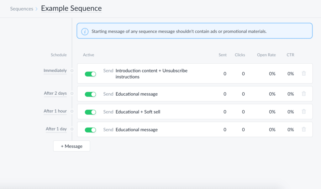 ManyChat Example Sequence Page